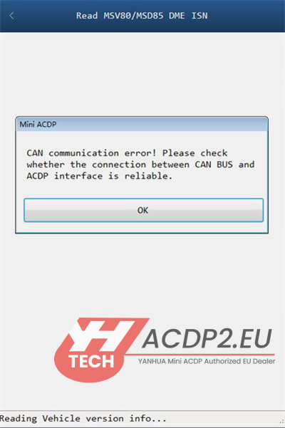 yanhua acdp read dme can communication error 2